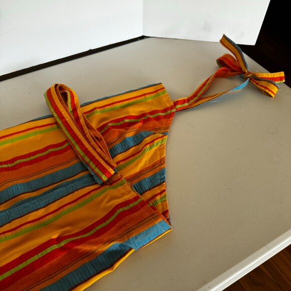 Handmade Women's Long Heavy Cotton Kitchen Chef Apron Multicolor Stripes Adjusta - Picture 5 of 5